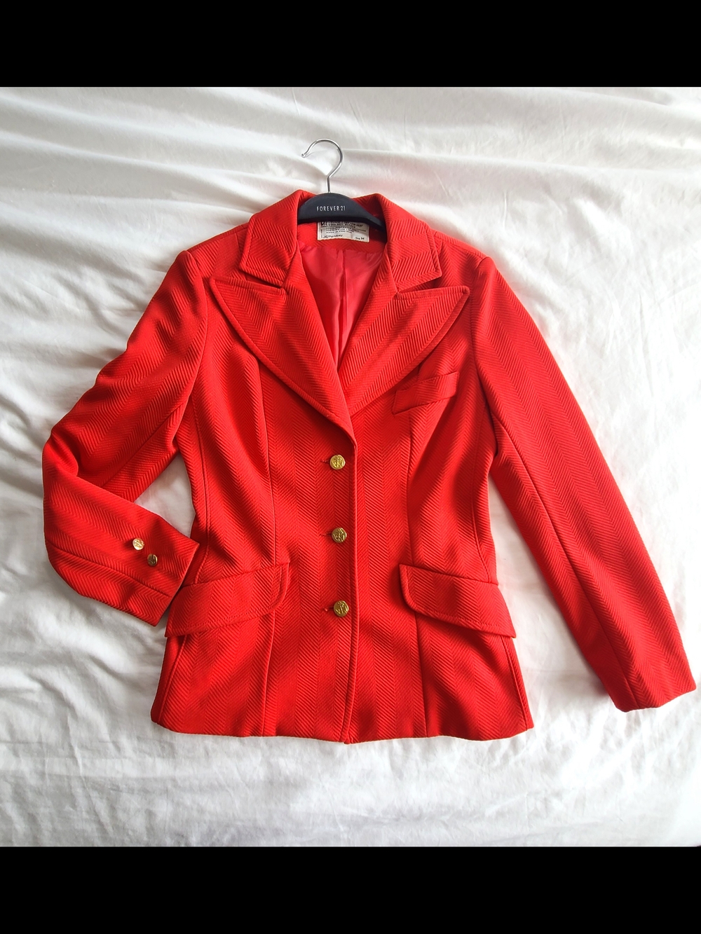 Vintage JCpenney Red Women's Tailored Blazer with Gold Buttons